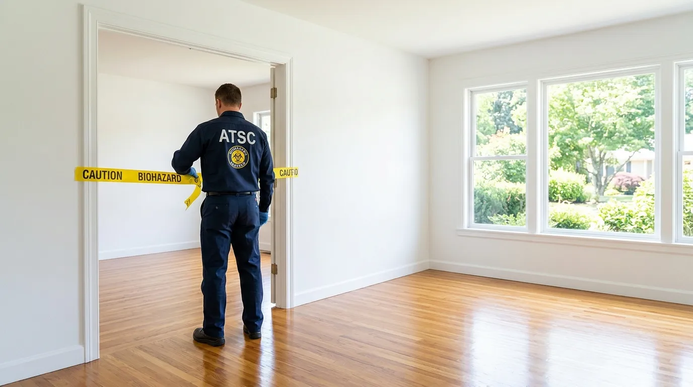 Certified biohazard cleanup crew performing Trauma Scene Cleanup in Albion